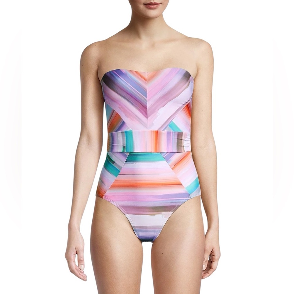 La Blanca Ocean Tide Colorful Striped Halter/Strapless One Piece Swimsuit Girly - Picture 2 of 11